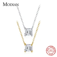 modian real 925 sterling silver square emerald cut clear cz classic necklace pendant for women wedding charm fine jewelry 2020