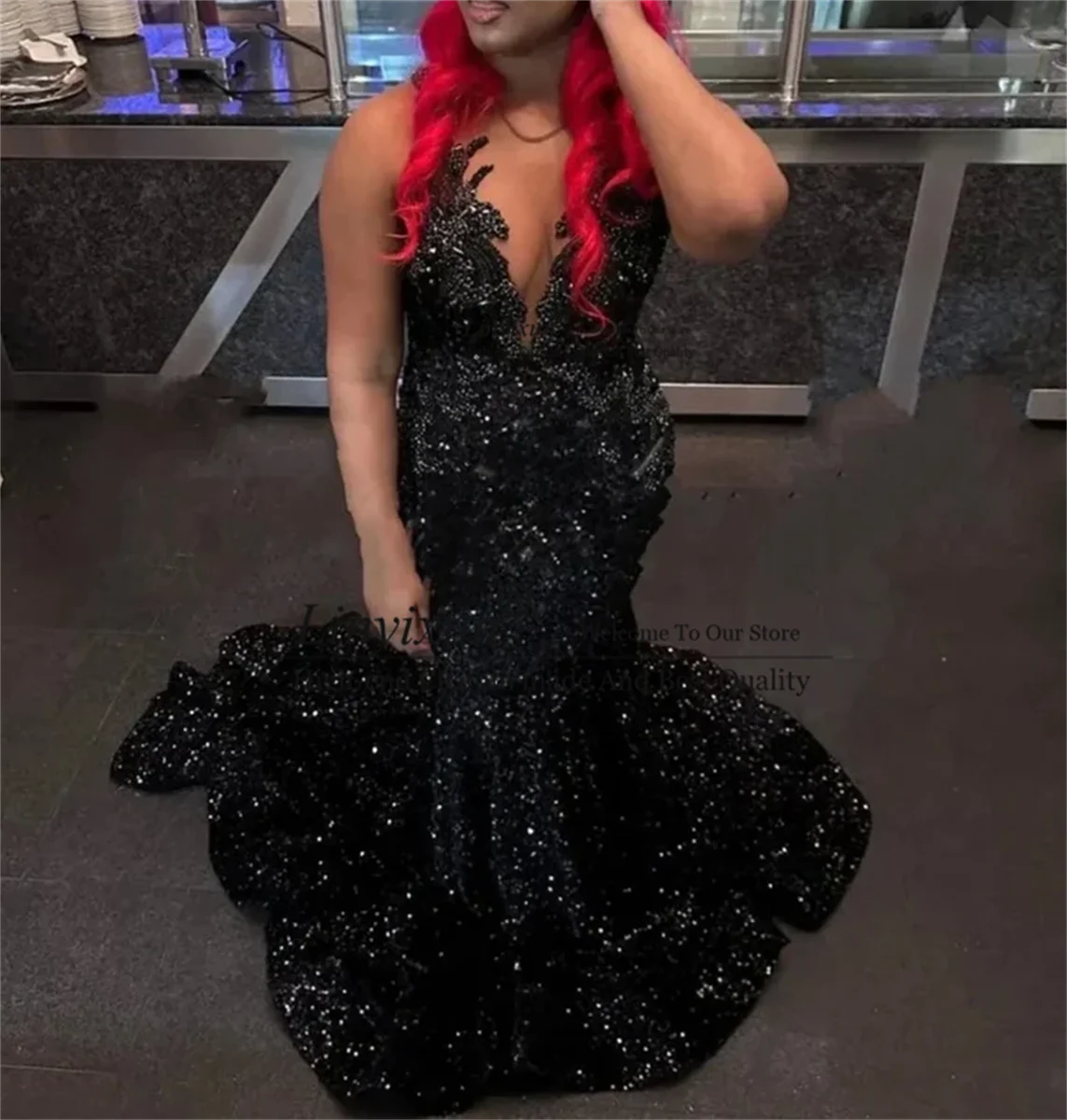 Младшее бархатное длинное платье для выпускного вечера со стразами и блестками