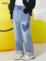 amii kids spring autumn jeans for girls 2022 3 12y korean elestic waist pockets straight denim pants children clothing 22230006