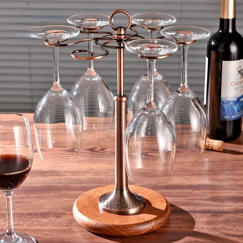 

Can Hang 6 Cups Creative European Retro Cup Holder Metal Wooden Wine Glass Shelf Wine Cabinet Decoration Wine Rack
