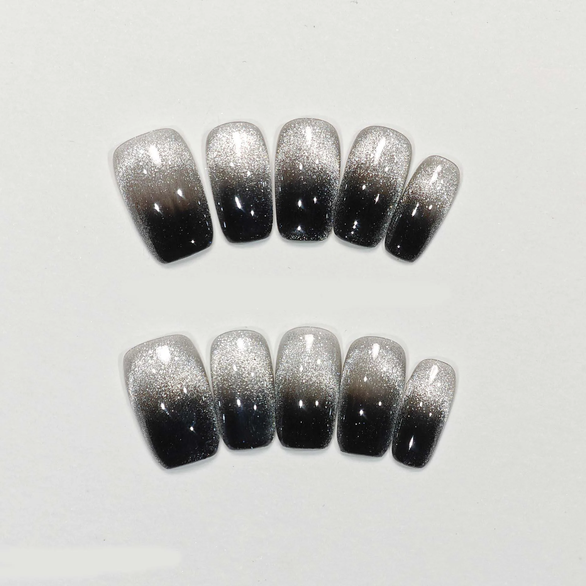 10 шт. короткие накладные ногти ручной работы полное покрытие черные кошачий глаз
