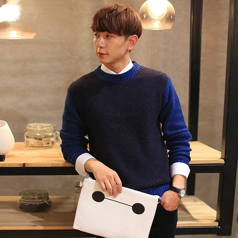 

Мужской трикотажный свитер с круглым вырезом, в полоску