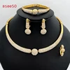 Dubai Gold Plated Jewelry Set Vintage Round Charm Rhinestone Necklace Bracelet Earring Ring For Wedding Bride Women Jewelry Sets 1