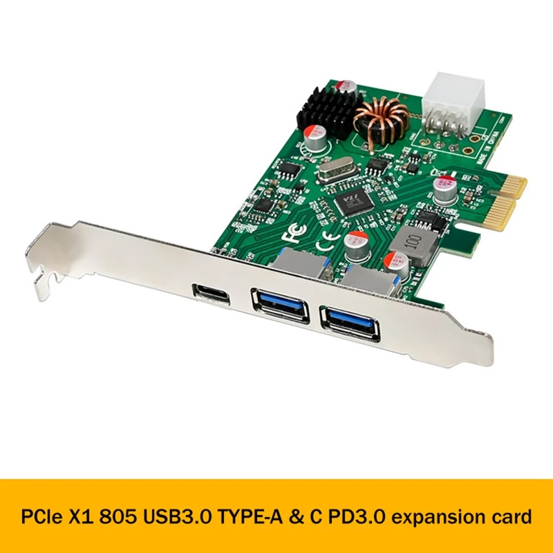 

1Set VL805 PCIE X1 USB3.0 TYPE-A+C PD3.0 5G Conversion Expansion Card Green High-Speed PCB PCI-E USB3.0 Control Card