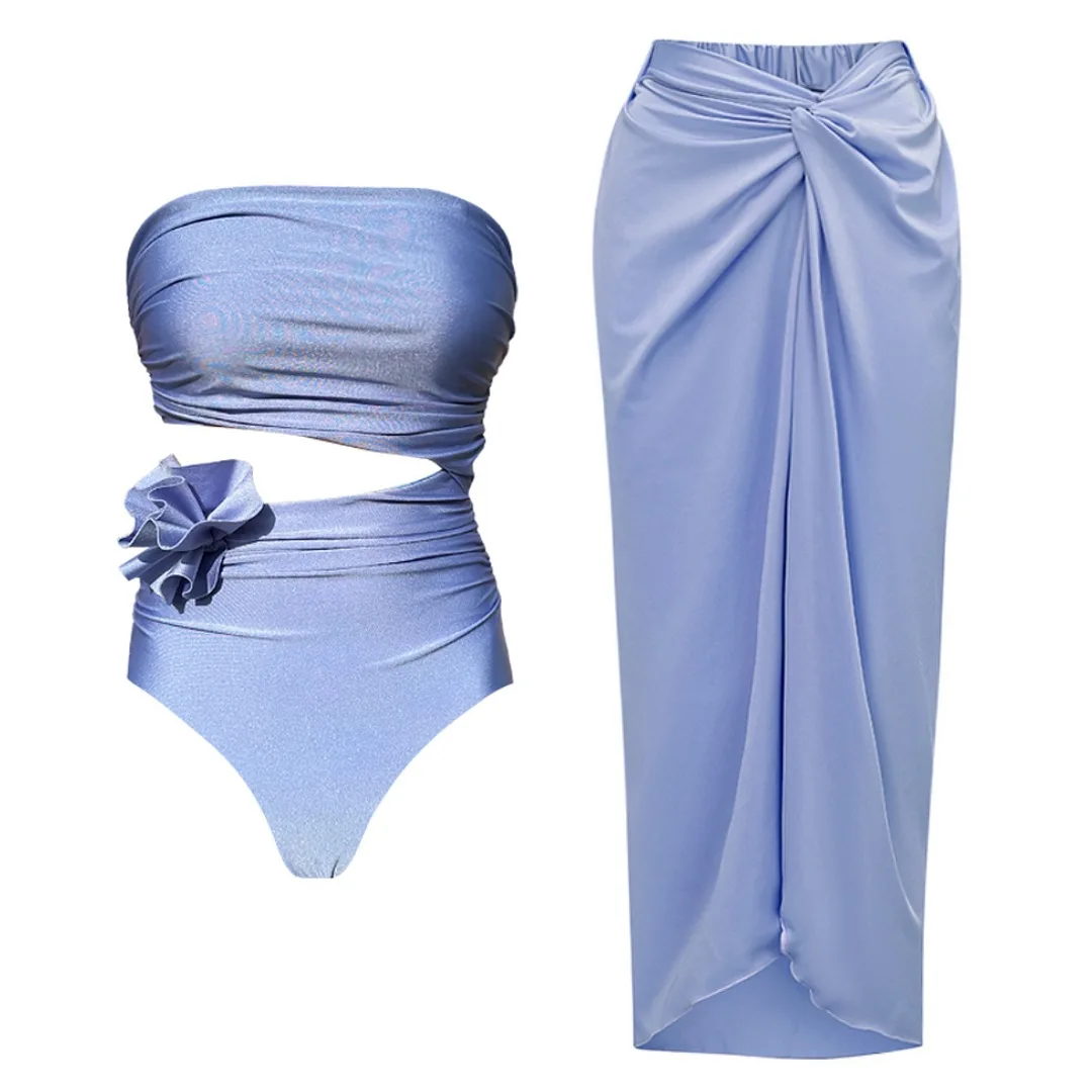 Сексуальный синий купальник с цветочным принтом цельнокроеный 2024 бикини