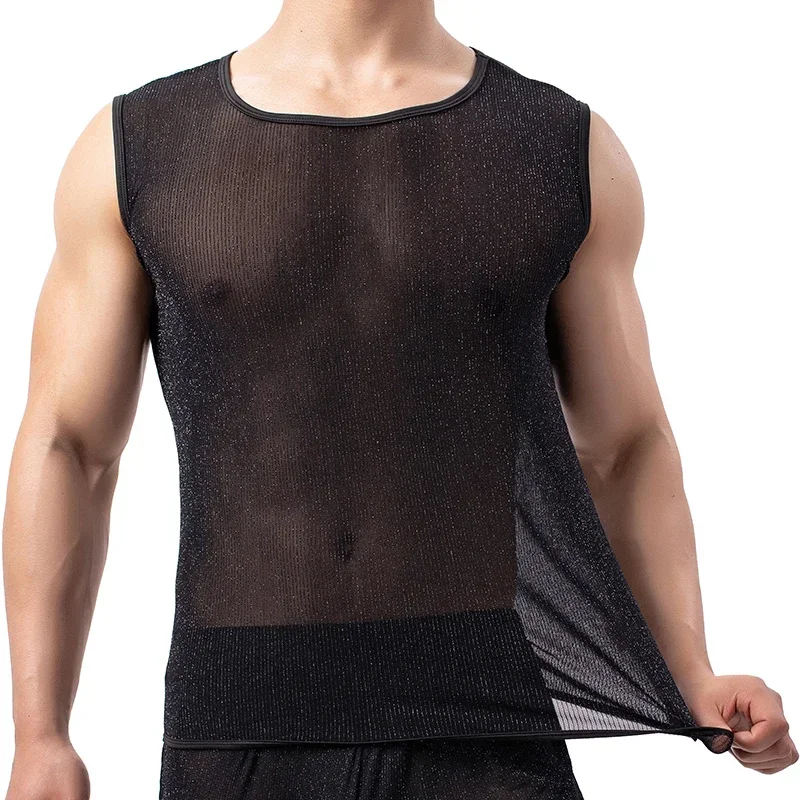 Мужские майки сетчатая дышащая майка прозрачные рубашки без рукавов