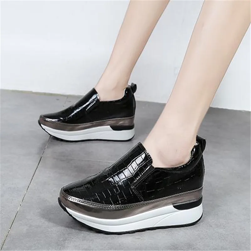 

35--43 Women Slip Loafers Ladies Sewing Platform Vulcanized Shoes Woman Leather Fashion Casual Footwear Female Comfort Shoe