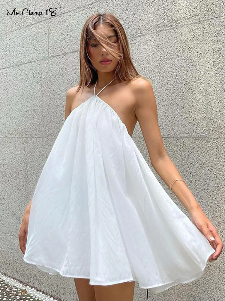

Mnealways18 белое платье с лямкой на шее, женский летний сарафан без рукавов с открытой спиной, женские свободные платья-трапеции, шикарные Сексу...