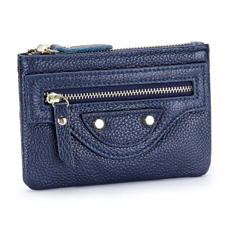 

Versatile Women's Coin Purses in Cow Leather – Double Zipper Closure Keychain Attachment Solid Color Coin Wallet