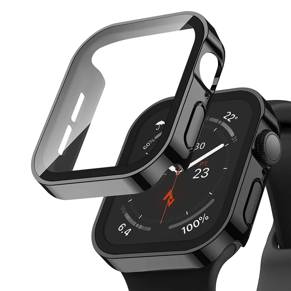 

For apple watch case 44mm 45mm Tempered Glass Screen Protector Case for iwatch se 7 6 SE 5 4 40mm 41mm waterproof plating case