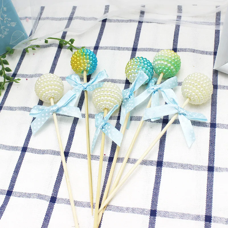 

3pcs Bowknot Ball Cake Topper Birthday Party Baby Shower Boy or Girl Cake Decoration Kids Wedding Toppers for Cupcakes