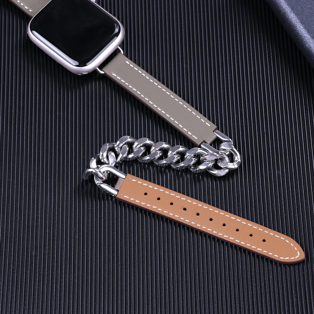 Leather Correa For Apple Watch Ultra 49MM Metal Strap 45mm 41mm Replacement Double Tour Bracelet For IWatch Series 8 7 6 5 44mm