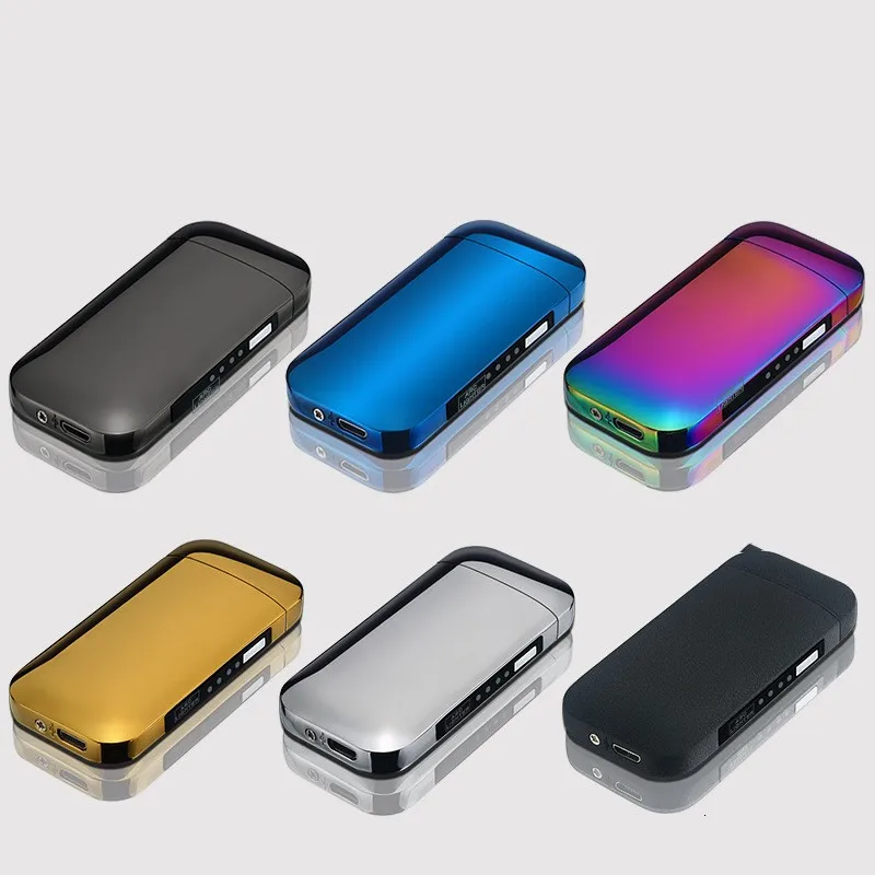 

Лидер продаж 2023, мужской подарок, новая ветрозащитная импульсная беспламенная зажигалка с двойной дугой, дисплей яркости USB, зажигалка