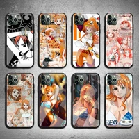one piece nami phone case tempered glass for iphone 13 12 11 pro mini xr xs max 8 x 7 6s 6 plus se 2020 cover