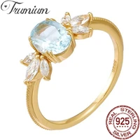 trumium solid 925 sterling silver plated 18k gold oval cut blue topaz rings for women luxury cz engagement wedding bands jewelry