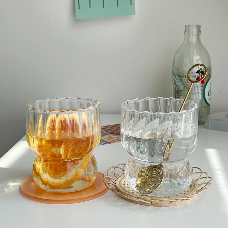 

Heat Resistant Transparent Glass Coffee Cups for Espresso Cappuccino Latte Vertical Stripe Milk Tea Juice Water Cup with Handle