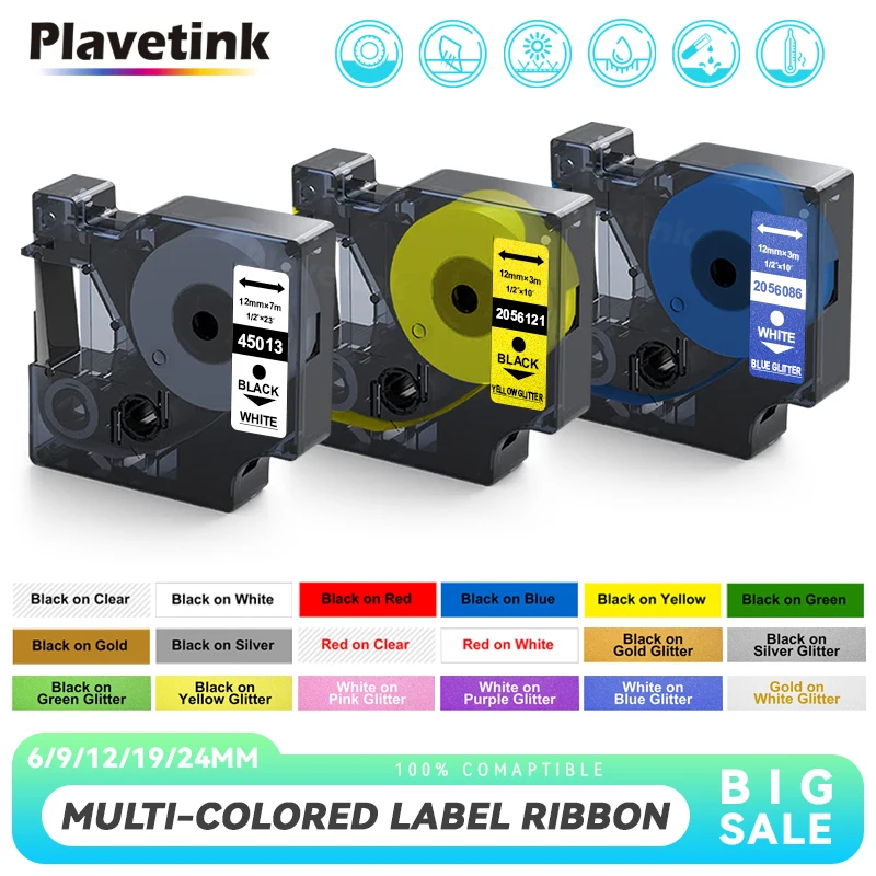 PLAVETINK 45013 12 мм этикетка совместимая с D1 блестящая Кассета для Dymo Этикетки LabelManager 160