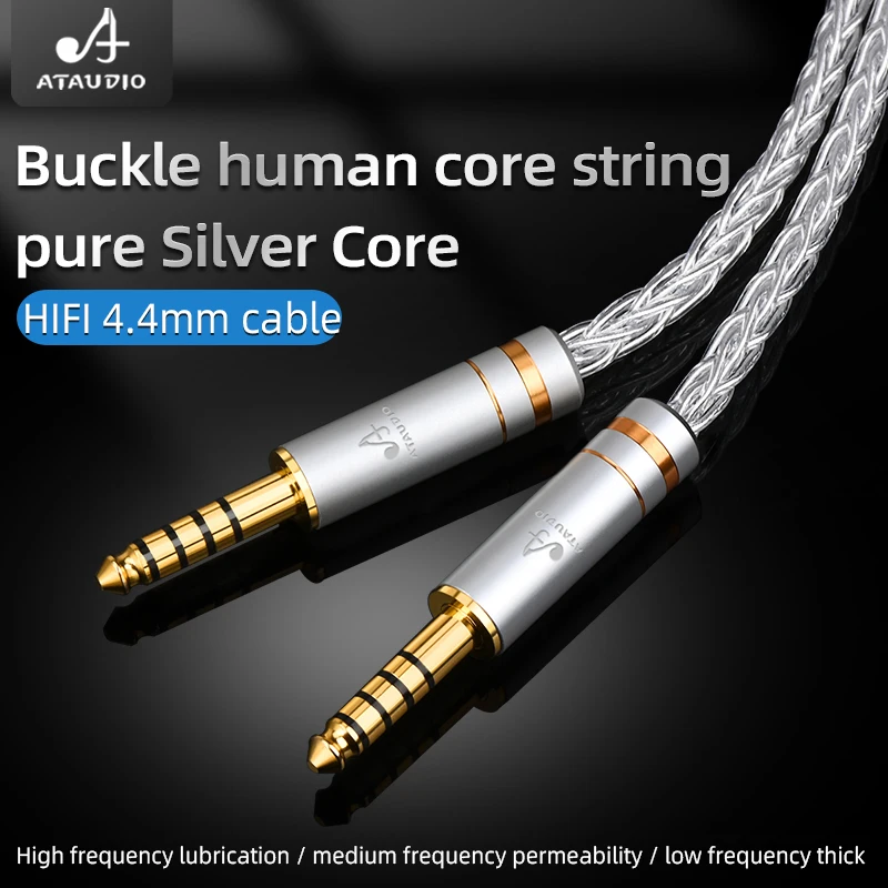 Фото Аудиокабель ATAUDIO HiFi из чистого серебра от 4,4 мм до 4,4 мм, сбалансированный кабель для обновления наушников для наушников Fostex T60RP T20RP T50RP №1