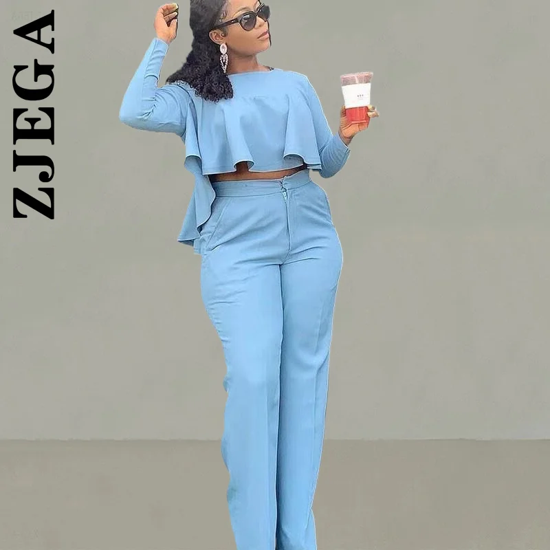 

Zjega New Women Set Soft Crop Top and Wide Leg Pants 2 Piece Set Retro Party Female Sweatsuits For Women