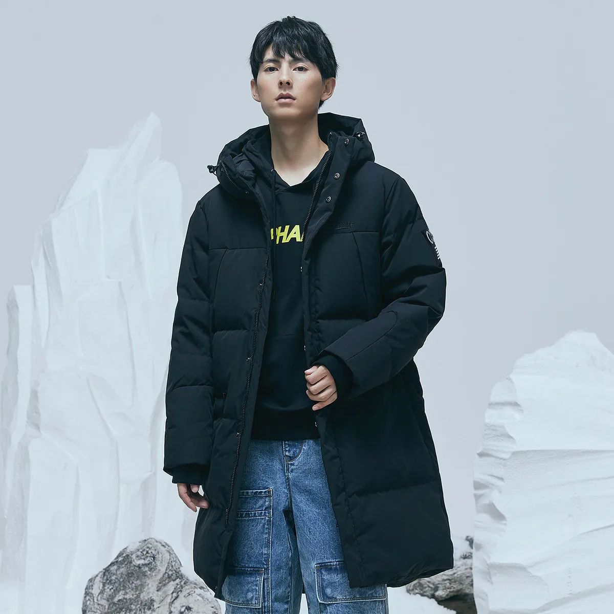 Metersbonwe Men's Polar Chunky Long Hooded Down Jacket Loose 80%Duck Down Thick Winter Warm Wear Hot Sale Windproof Down Jacket
