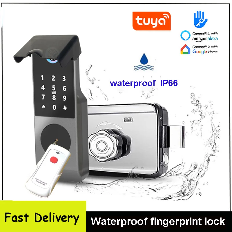 

Waterproof Outdoor Smart Door Lock With Tuya Wifi Bluetooth Double-sided Fingerprint Lock Digital Code Card Electronic Rim Lock