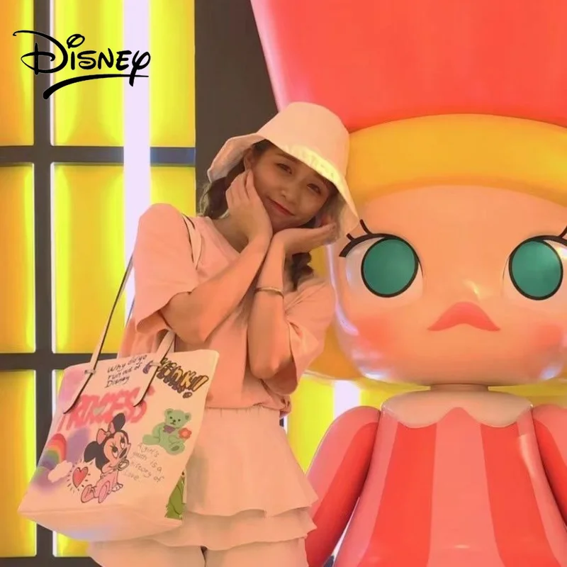 Disney Mickey Mouse Crossbody Bag Girl's Graffiti Cartoon Campus Leisure Large Capacity Leather One Shoulder Tote Bag