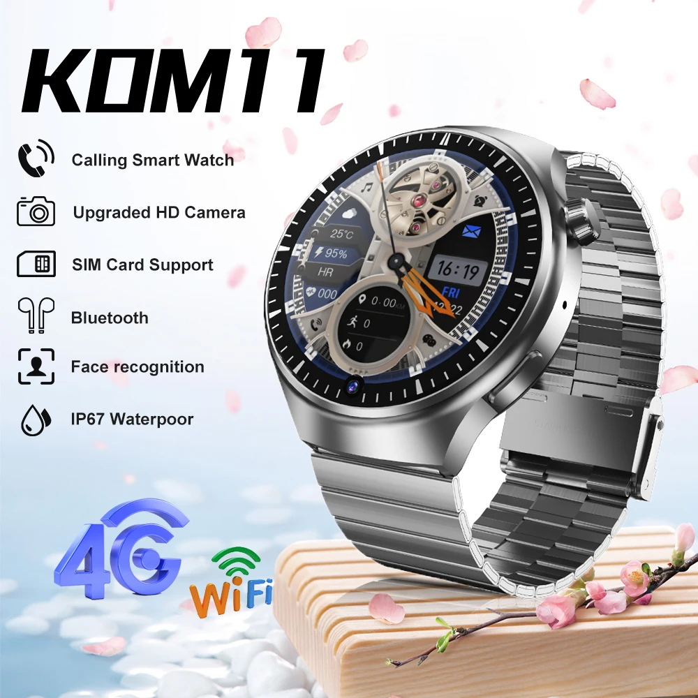 Фото Смарт-часы KOM11 4G Android с большим экраном, Wi-Fi, 4G-звонками, камерой, SIM-картой, 2+32 ГБ, Google Play, часы-трекер для фитнеса №1