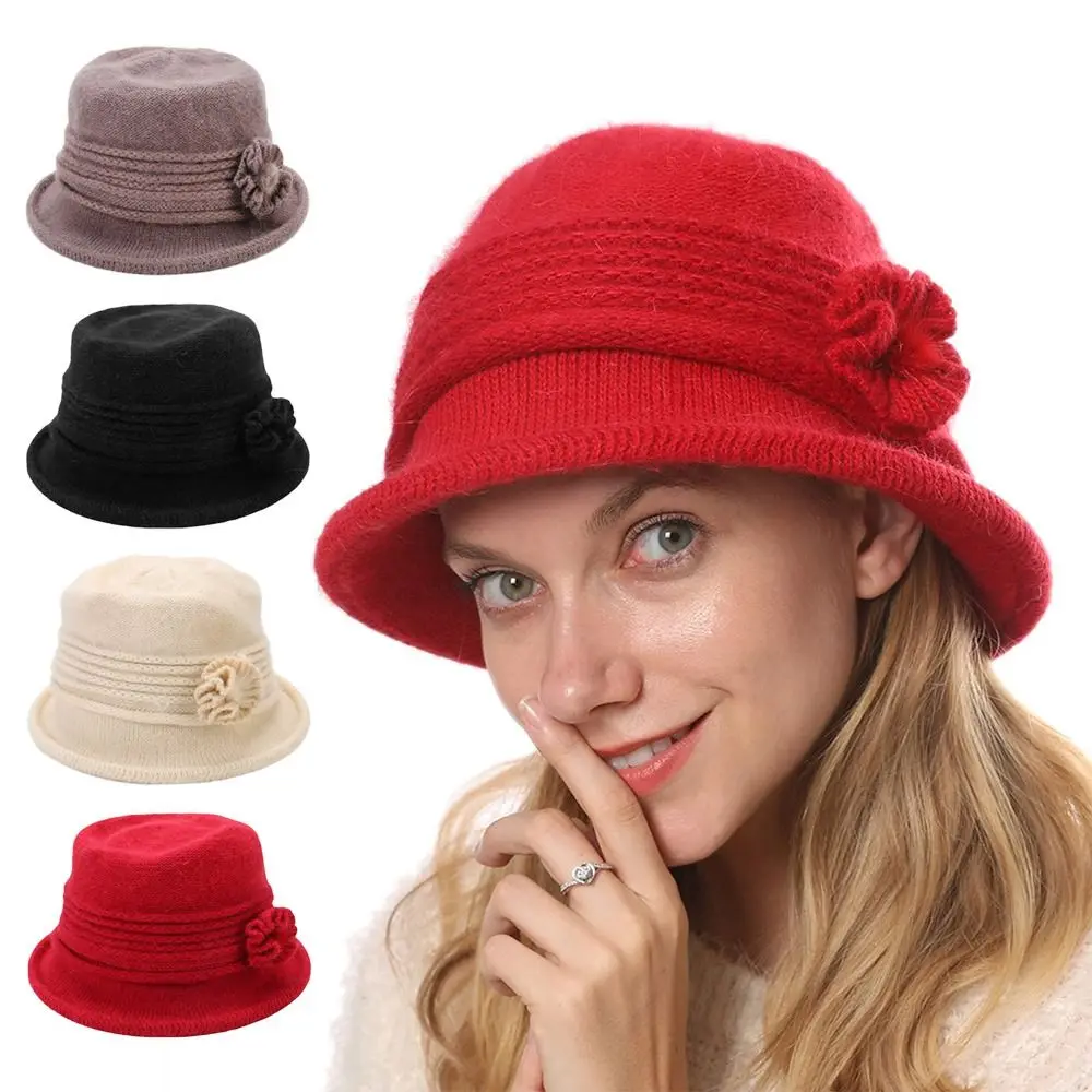 

Женская шапка для женщин среднего возраста с защитой от холода, шапка из кроличьей шерсти, плюшевая вязаная шапка
