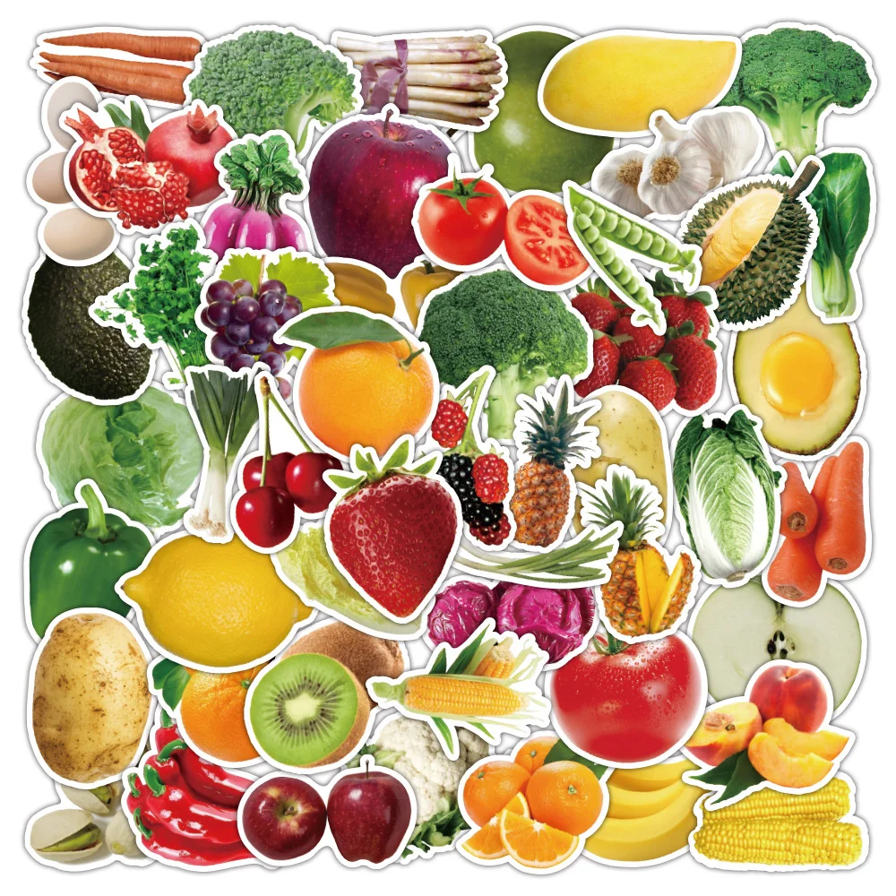

10/30/50PCS Realistic Fruits Vegetables Apple Banana Orange Carrot Sticker Kids Toy Luggage Laptop IPad Gift Sticker Wholesale