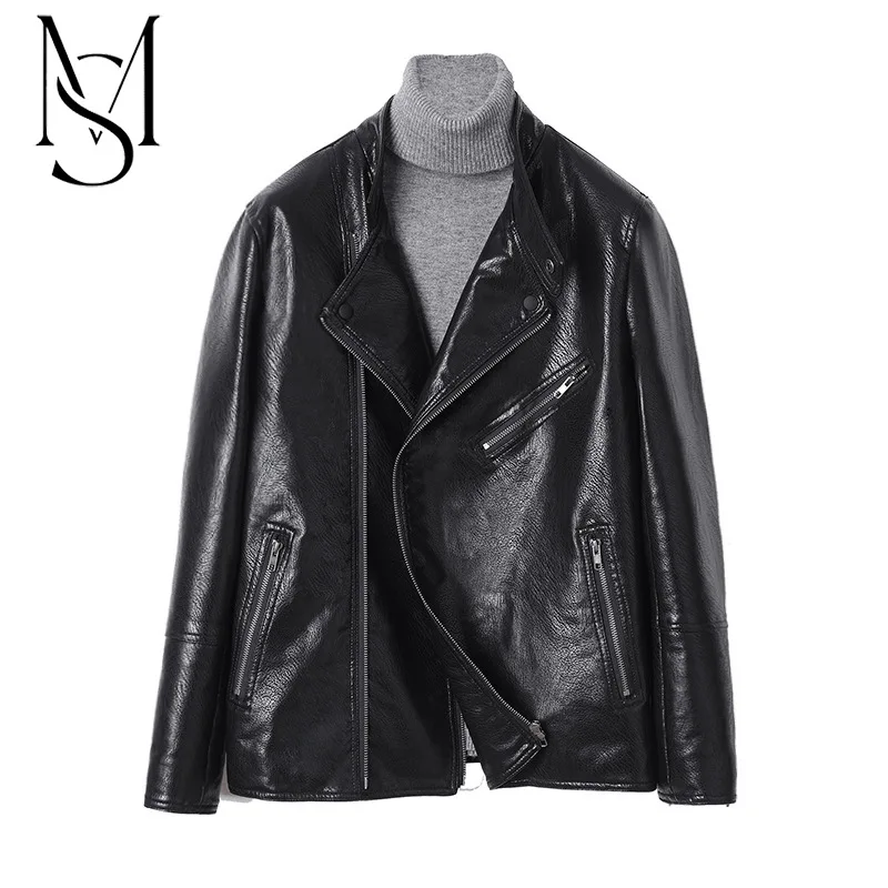 

Foreign trade men's casual PU leather jacket fashion locomotive pilot inclined zipper lapel leather jacket PY1457