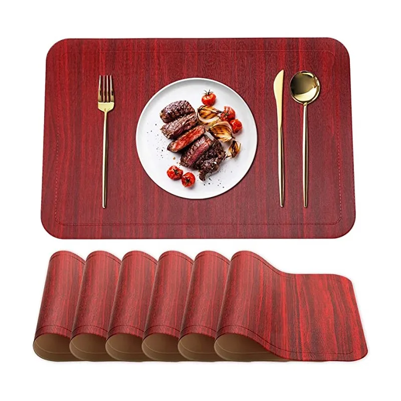 Inyahome Vinyl Washable Set of 1/4/6 Placemats Waterproof Non-Slip Heat Resistant Faux Leather Placemat for Dining Outdoor Table