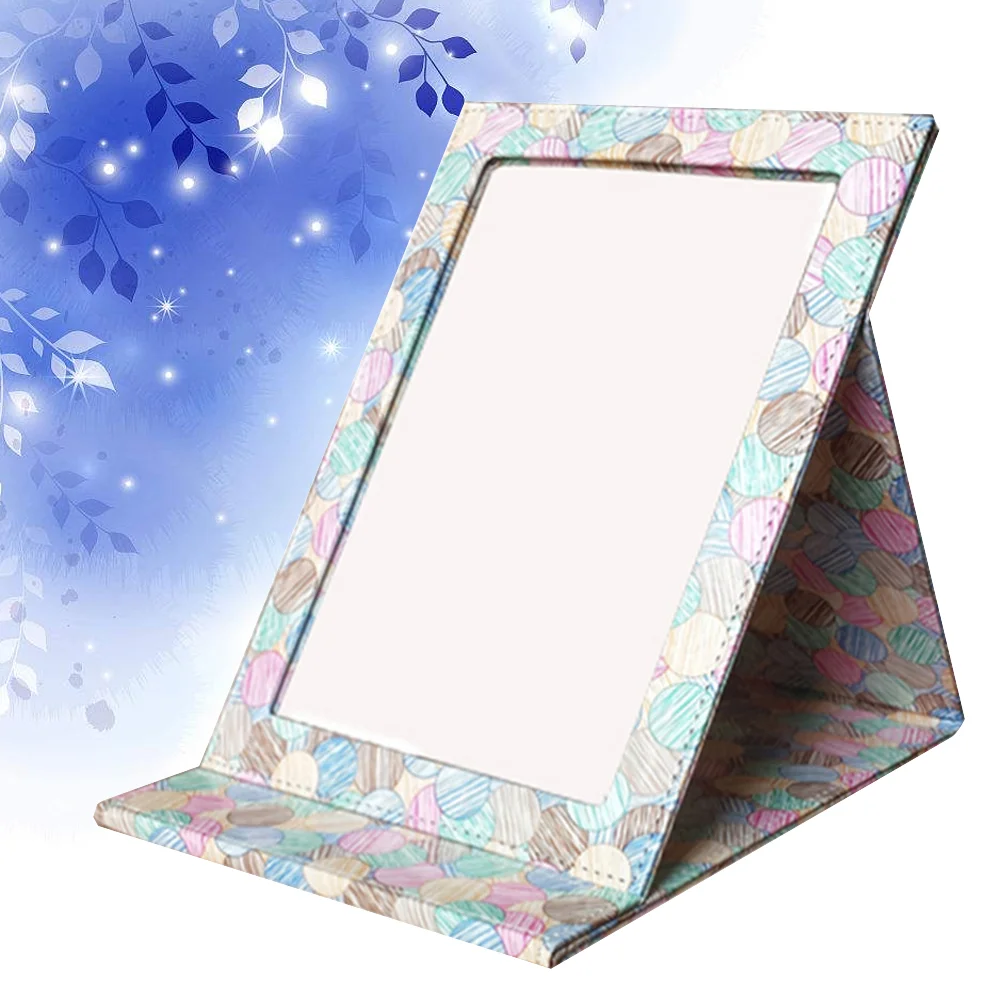 

Mirror Travel Makeup Vanity Tabletop Pu Folding Standing Purse Mirrors Table Desk Desktop Compact Stand Portable Foldable