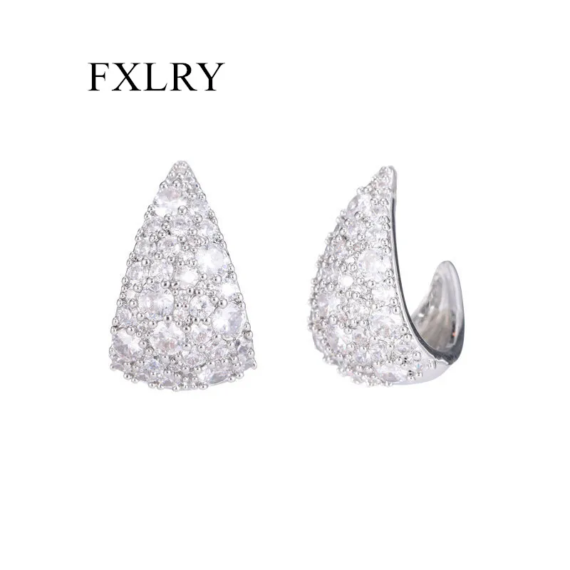 FXLRY s925 Серебряные изогнутые серьги из циркония изысканные в форме груши для