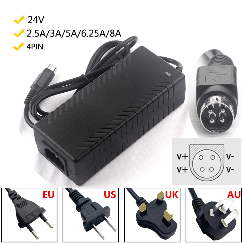 

4PIN Power Adapter 24V 8A AC Supply Adaptor 2.5A 3A 5A 6.25A 24 Volt Conveter Four Pin For LCD TV Monitor Flat Panel TV DVR