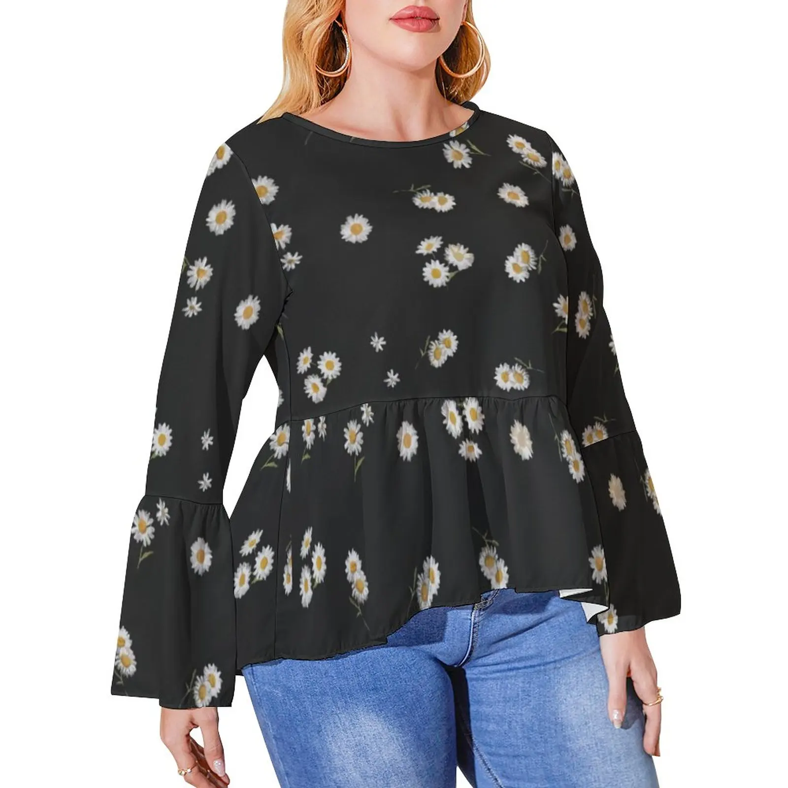 

Nature Daisies T-Shirts White Floral Daisy Cute T-Shirt Woman Long-Sleeve Street Style Tshirt Pattern Top Tees Plus Size 5XL 6XL