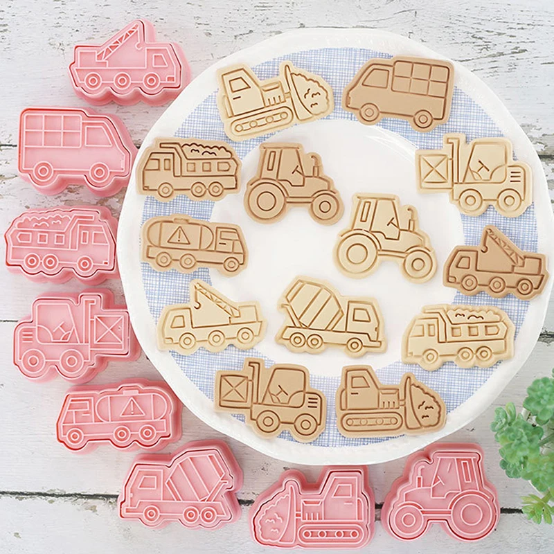 

8Pcs/set Vehicle Engineering Car 3D Cartoon Cookie Mold Biscuit Cutter Stamps DIY Fondant Plunger Cake Tools Kitchen Baking Tool