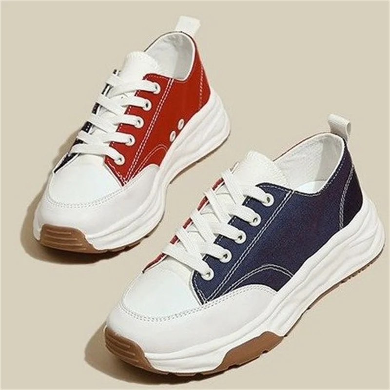 

Canvas Shoes Women's Thick-soled Color-blocking Inner Heightened 2022 New Casual Sneakers Tide Ins Summer Small White Shoes