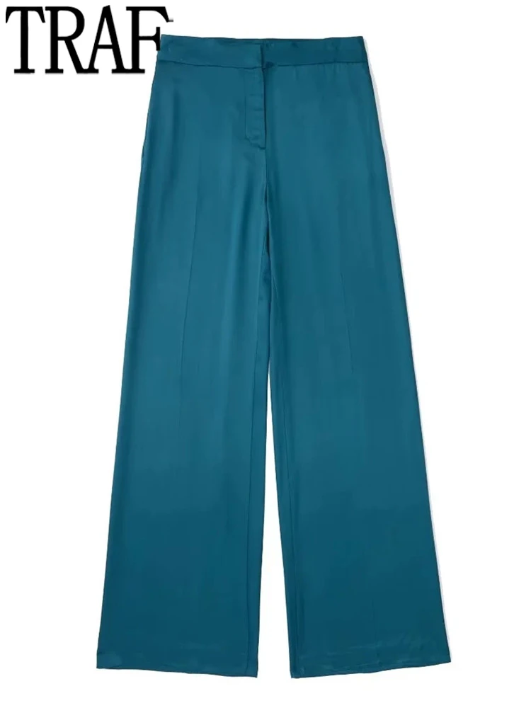 

TRAF Masculine Wide Leg Pants For Women 2022 High Waist Woman Trousers Summer Fluid Pants Sets Streetwear Baggy Casual Pants