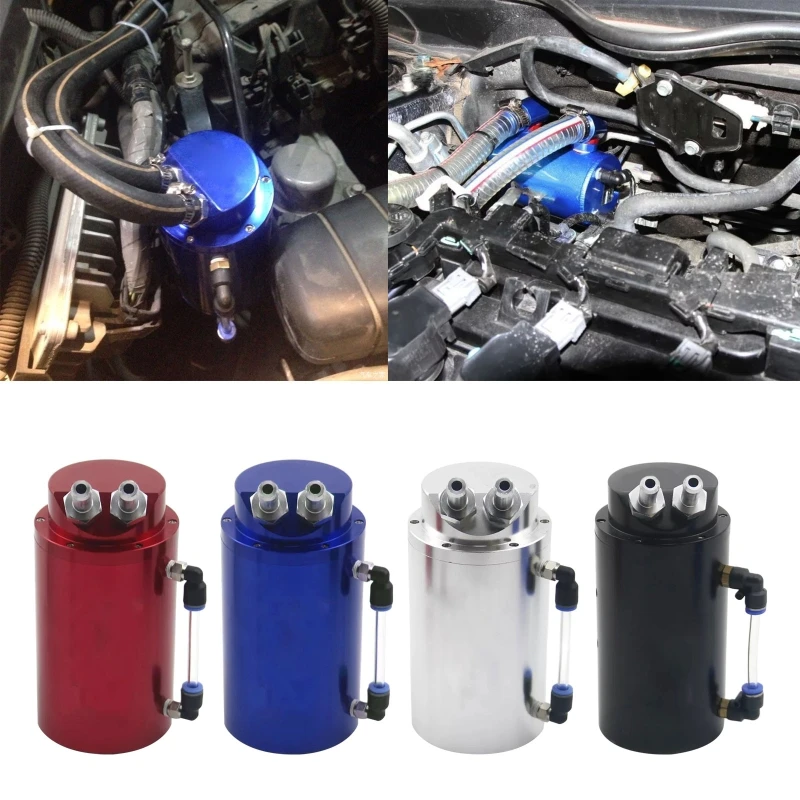 

Racing Universal Aluminum Baffled Oil Catch Can Reservoir Tank Dual Cylinder Engine Air Oil Separator Breathable Kettle D7YA