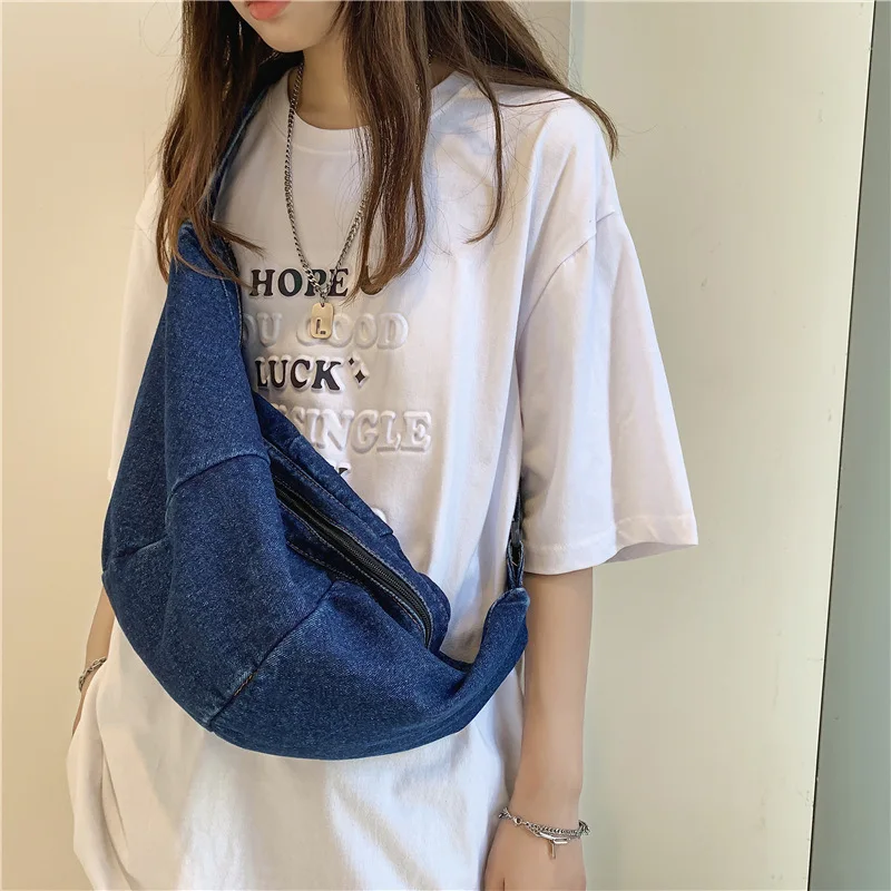 

Japan Style Demin Large women's chest bag Casual Hobos big cross body bag High quality Female bag Fashion New youth women's bags