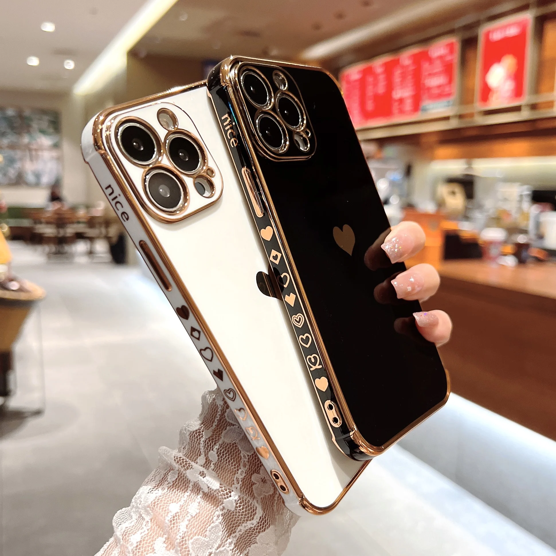 

Love Heart Pattern 13 ProMax Soft Phone Case For iPhone 12 Mini 11 Pro XsMax XR 7 8Plus Slim Back Cover Plating Shockproof Capa