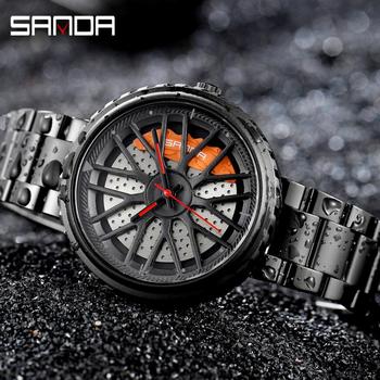SANDA Fashion Wheel Rim Men Watch Creative Sport Car Wheel Wrist Watch Stainless Steel Rim Hub Watches Man Relogio Masculino-36816