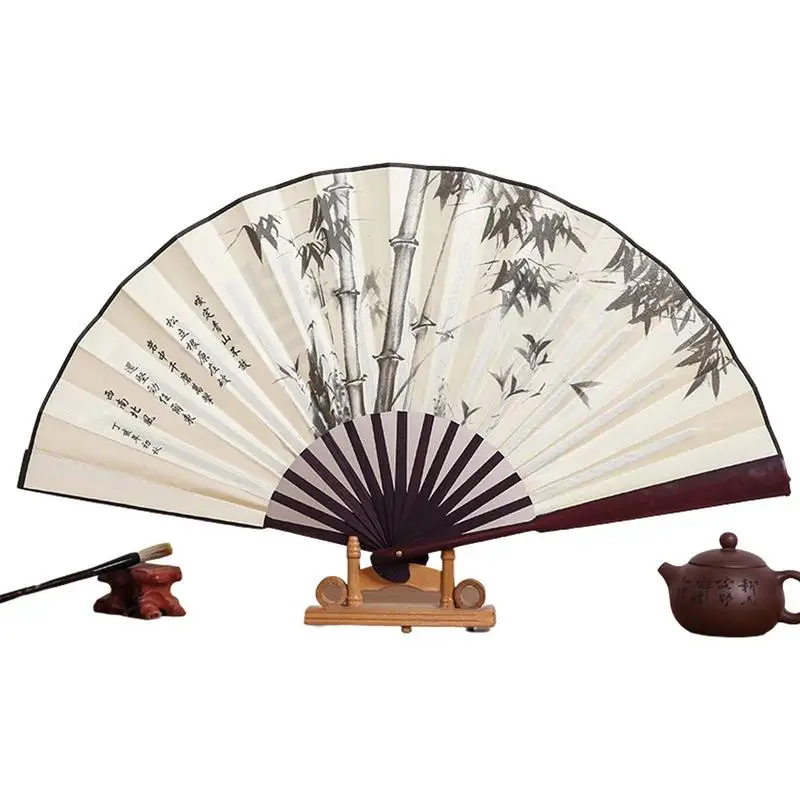

Китайский чернильный складной веер, Восточный винтажный веер в китайском винтажном стиле ретро, складной Ручной Веер для танцев и свадеб