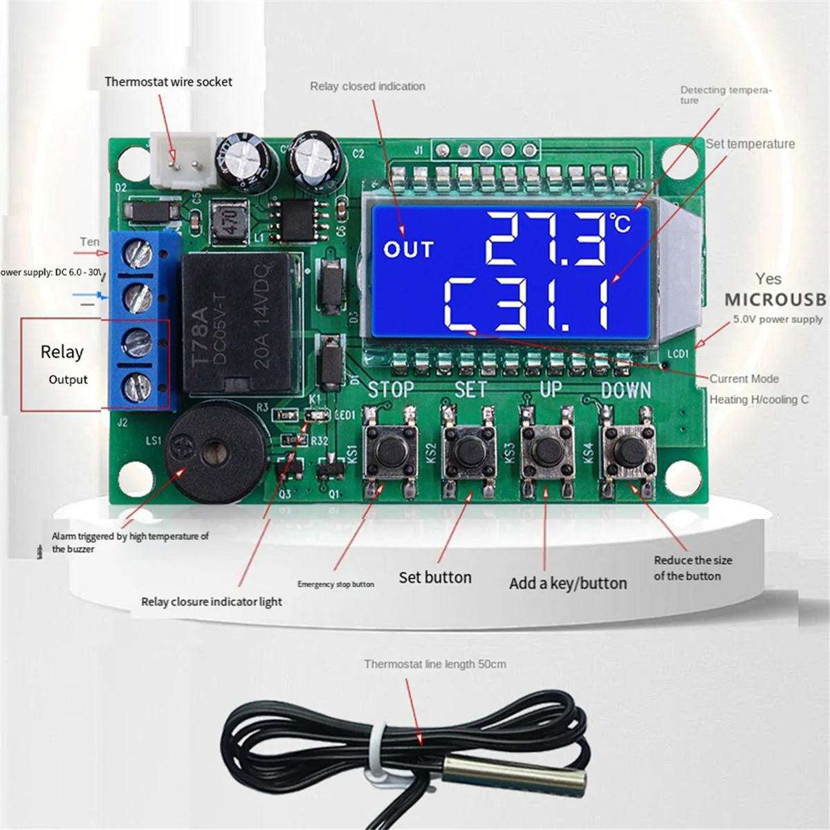 Фото ABNJ XY-T01 Цифровой термостат с подогревом и охлаждением, цифровой переключатель контроля температуры, модуль контроллера температуры №3