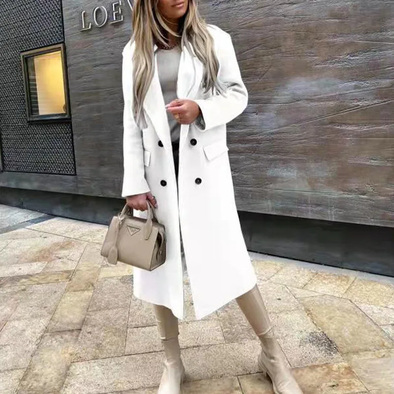 

2022 New Slim Linen Cotton Long Solid White Temperament Commuter Beltless Windbreaker