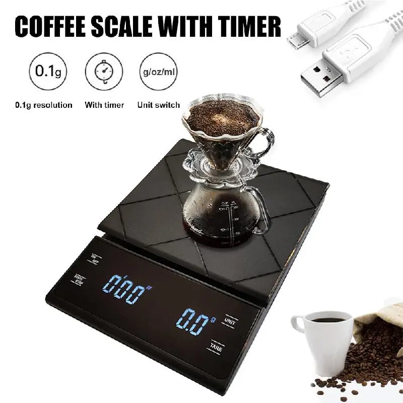 

3kg/0.1g 5kg/0.1g Drip Coffee Scale With Timer Portable Electronic Digital Kitchen Scale High Precision LCD Electronic Scales