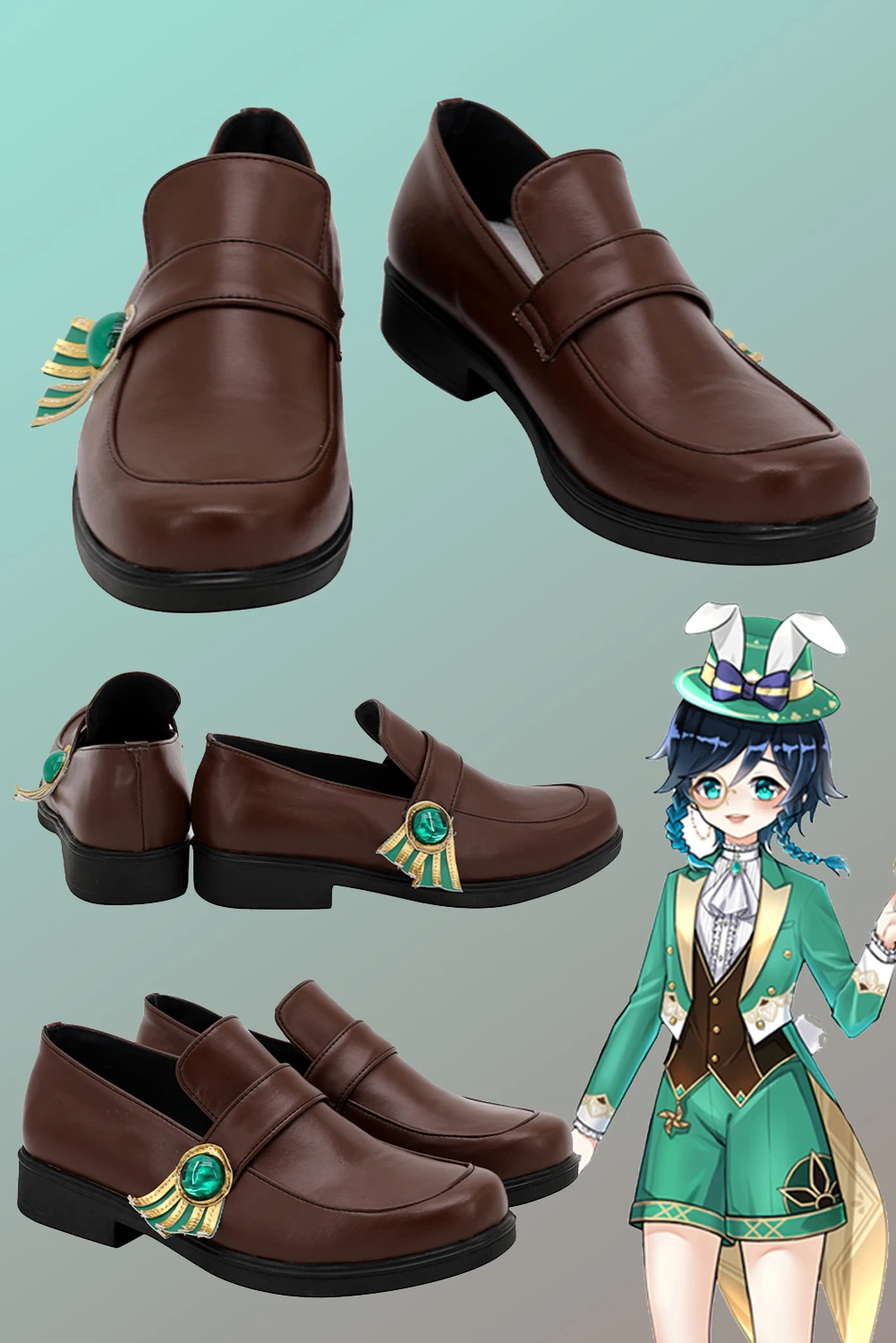 

Venti Cosplay Shoes Costume Accessories Game Genshin Impact Flat Sole Leather Shoes Girls Women Adult Halloween Carnival Props