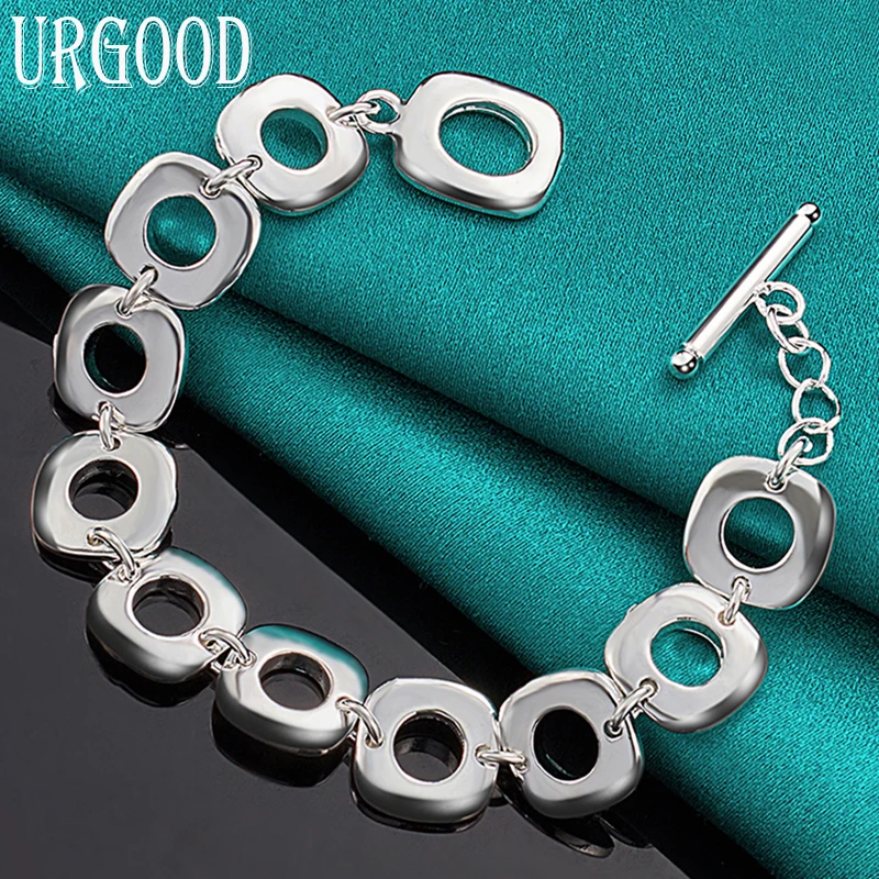 

925 Sterling Silver Square Circle Chain Bracelet For Women Men Party Engagement Wedding Fashion Jewelry