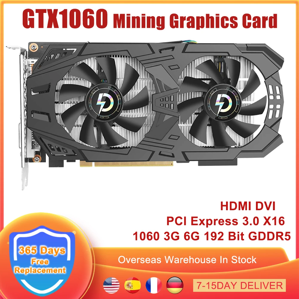 

Графическая карта GTX1060 для майнинга, графическая карта GTX 1060 6G 192 бит GDDR5, графический процессор PCI Express 3,0 X16 DVI, интерфейс для майнинга