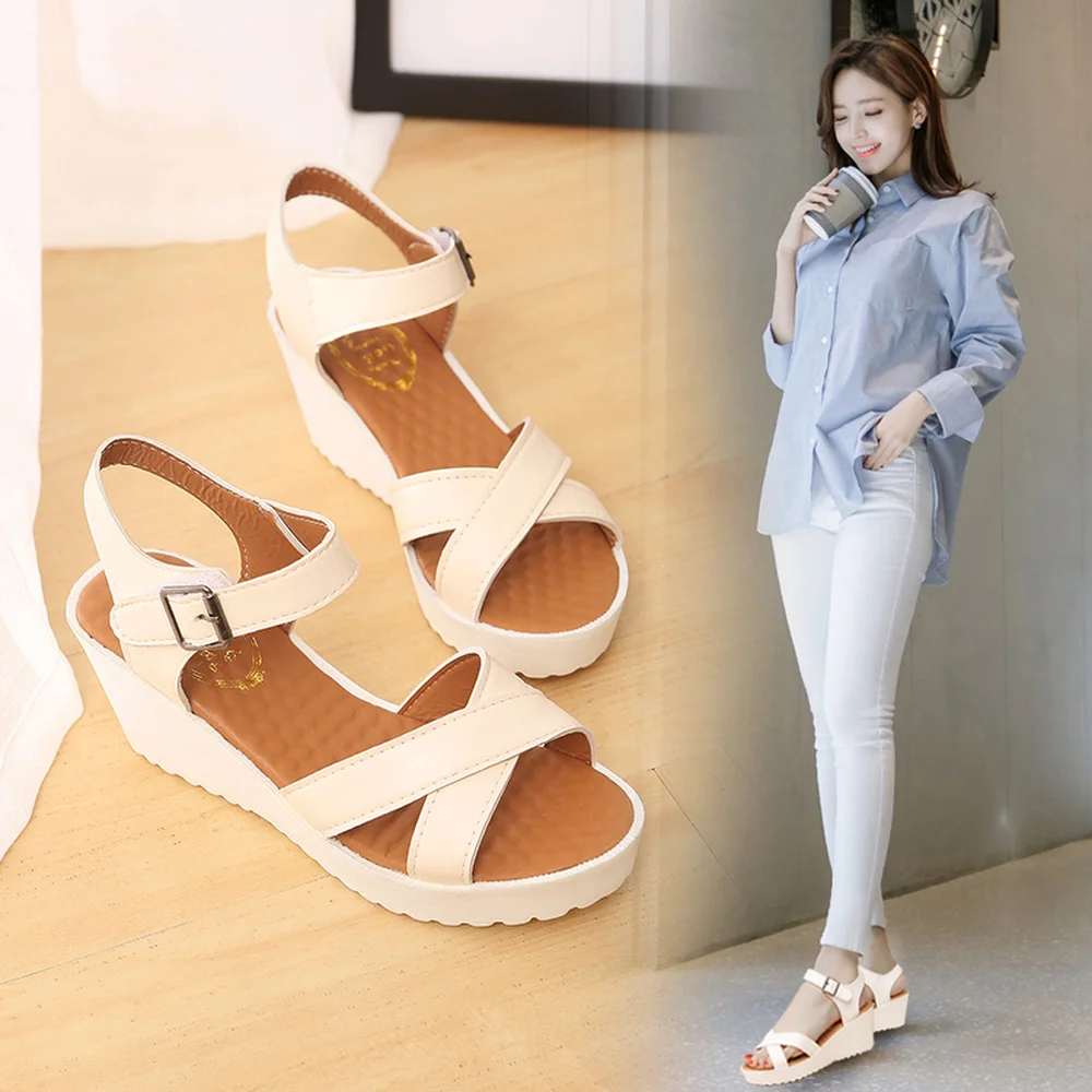 

32-47 large size women's sandals wedge heel platform sandals students all-match fish mouth shoes extra large